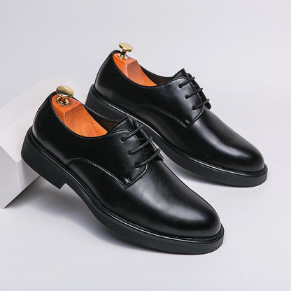 Men's British-style Korean-style Business Leather Shoes Black GlamzKart