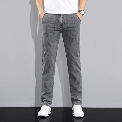 Versatile Stretch Korean Style Slim Fit Trousers Gray GlamzKart