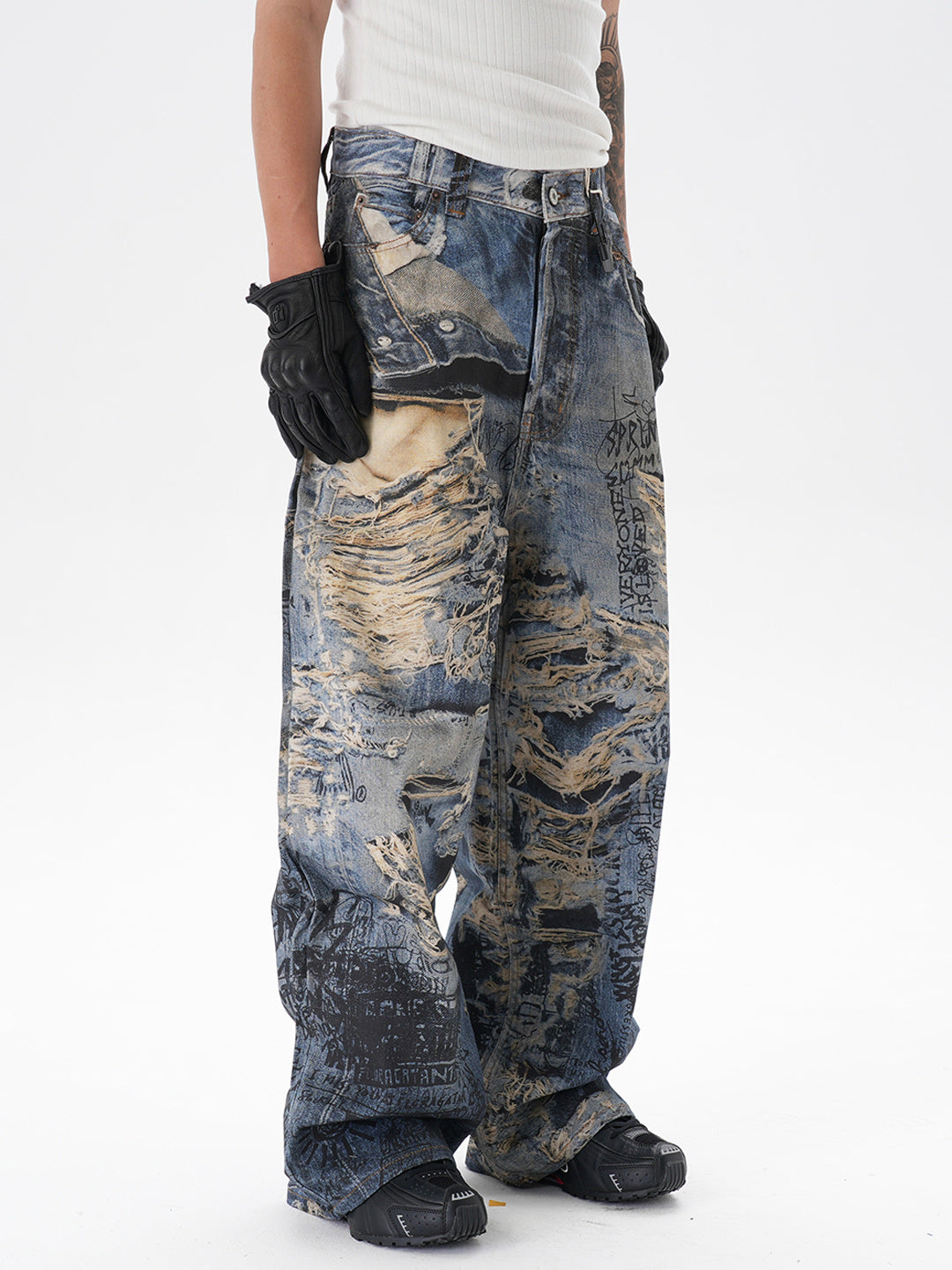 3D Digital Printing Ripped Graffiti Straight Jeans GlamzKart
