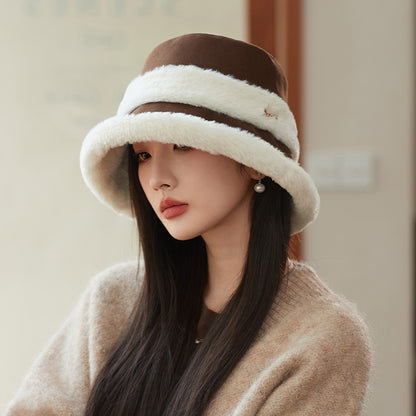 Face-looking Velvet-padded Small Warm Earflaps Cap Big Head Circumference Bucket Hat Brown Free Size GlamzKart