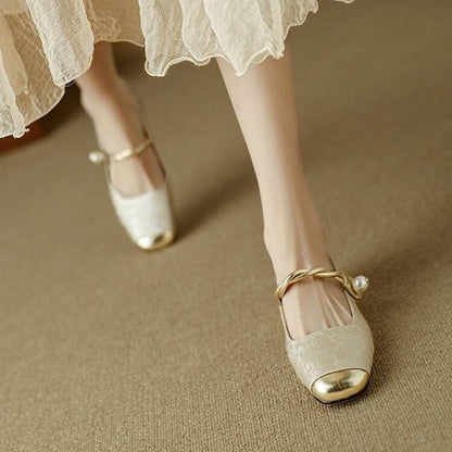 Spring And Summer New Retro Easy Matching French Low-cut Shoes Beige GlamzKart