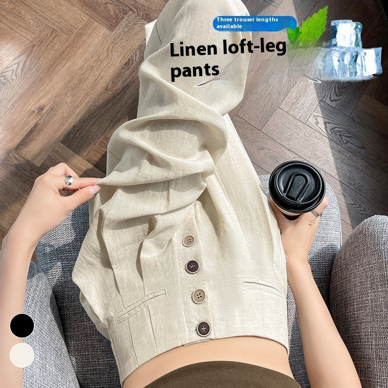 Women's Cotton And Linen Wide-leg Pants Loose Drooping Casual Straight Pants GlamzKart