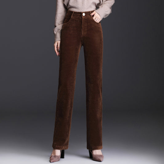 High Waist Straight Corduroy Women's Pants Loose Lamp Wick GlamzKart