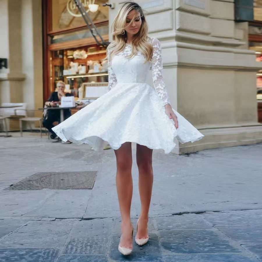 Wedding Dress White Vintage Lace Women Dress GlamzKart