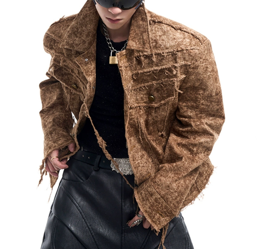 Desert Waste Soil Wind Rough Edge Damage Denim Coat GlamzKart
