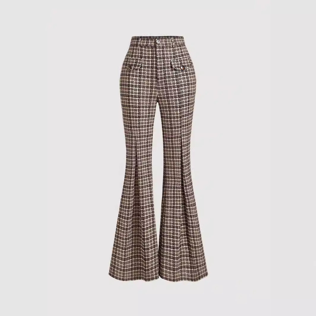 Temperament Commute High Waist All-matching Plaid Striped Retro Trousers GlamzKart