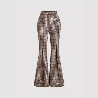 Temperament Commute High Waist All-matching Plaid Striped Retro Trousers GlamzKart