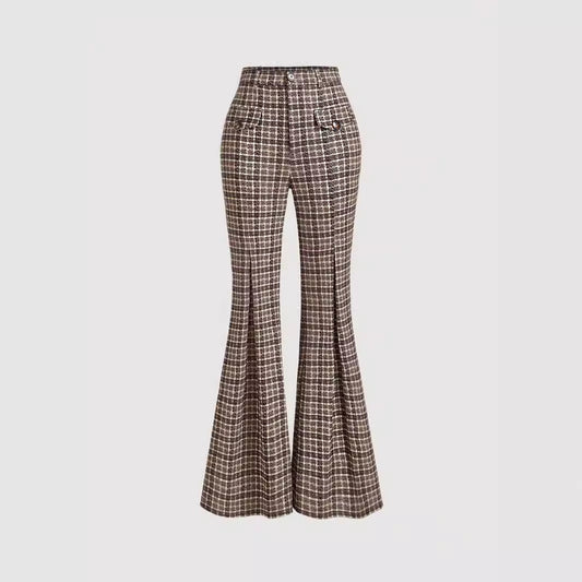 Temperament Commute High Waist All-matching Plaid Striped Retro Trousers GlamzKart