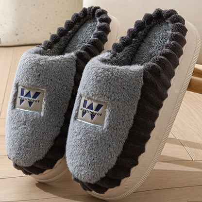 New Fleece-lined Thickened Cotton Slippers W2368 Gray GlamzKart