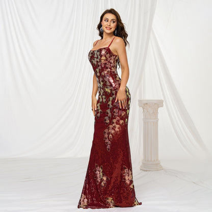 Sling Off-neck Sheath Sequined Banquet Fishtail Evening Dress GlamzKart