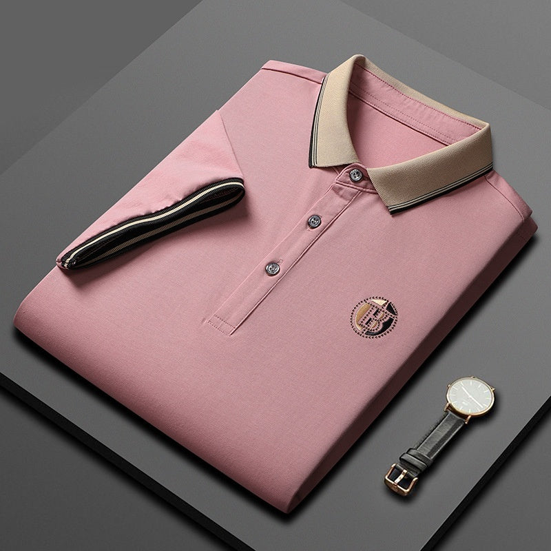 Short Sleeve Men's Lapels Fashion Brand Clothes 2359 Pink GlamzKart