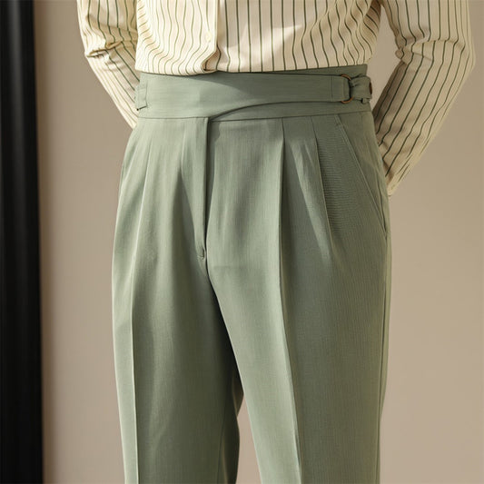 British Retro Business Casual Paris Buckle Suit Pants Men GlamzKart