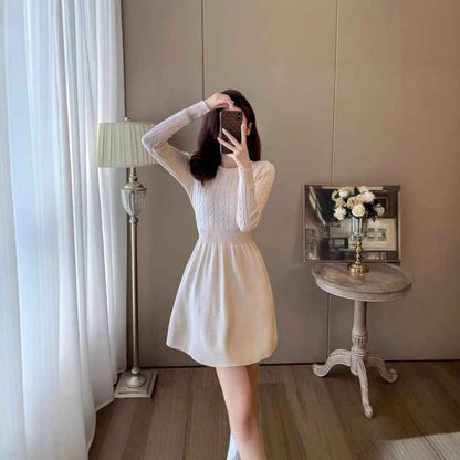 Waist-tight Temperament Slimming Sweater Dress Round Neck Base Twist