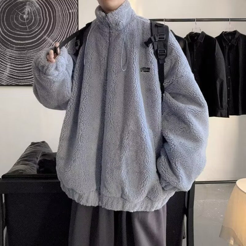 Men's Autumn And Winter Loose Casual Cotton-padded Clothes Fleece-lined Thickening Stand Collar Clothes GlamzKart
