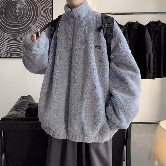Men's Autumn And Winter Loose Casual Cotton-padded Clothes Fleece-lined Thickening Stand Collar Clothes GlamzKart