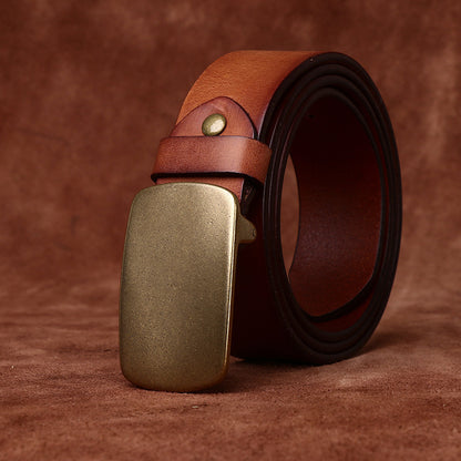 Wide Top Layer Smooth Buckle Retro Frosted Belt GlamzKart