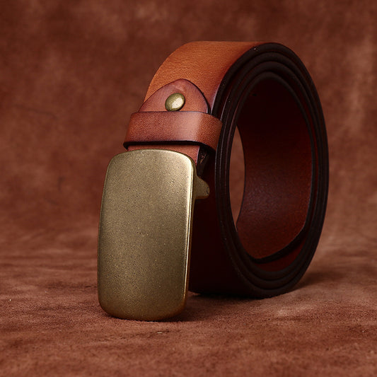 Wide Top Layer Smooth Buckle Retro Frosted Belt GlamzKart