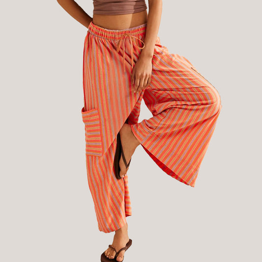 Summer Stripes Straight-leg Pants Women's Clothing GlamzKart