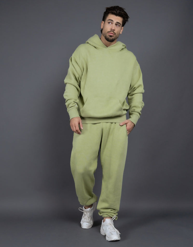 Men's Casual Loose Solid Color Hooded Sweatshirt Pants Fruit Green GlamzKart