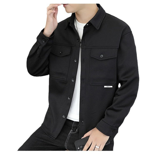 Twill Knitted Lapel Shirt Jacket Coat GlamzKart