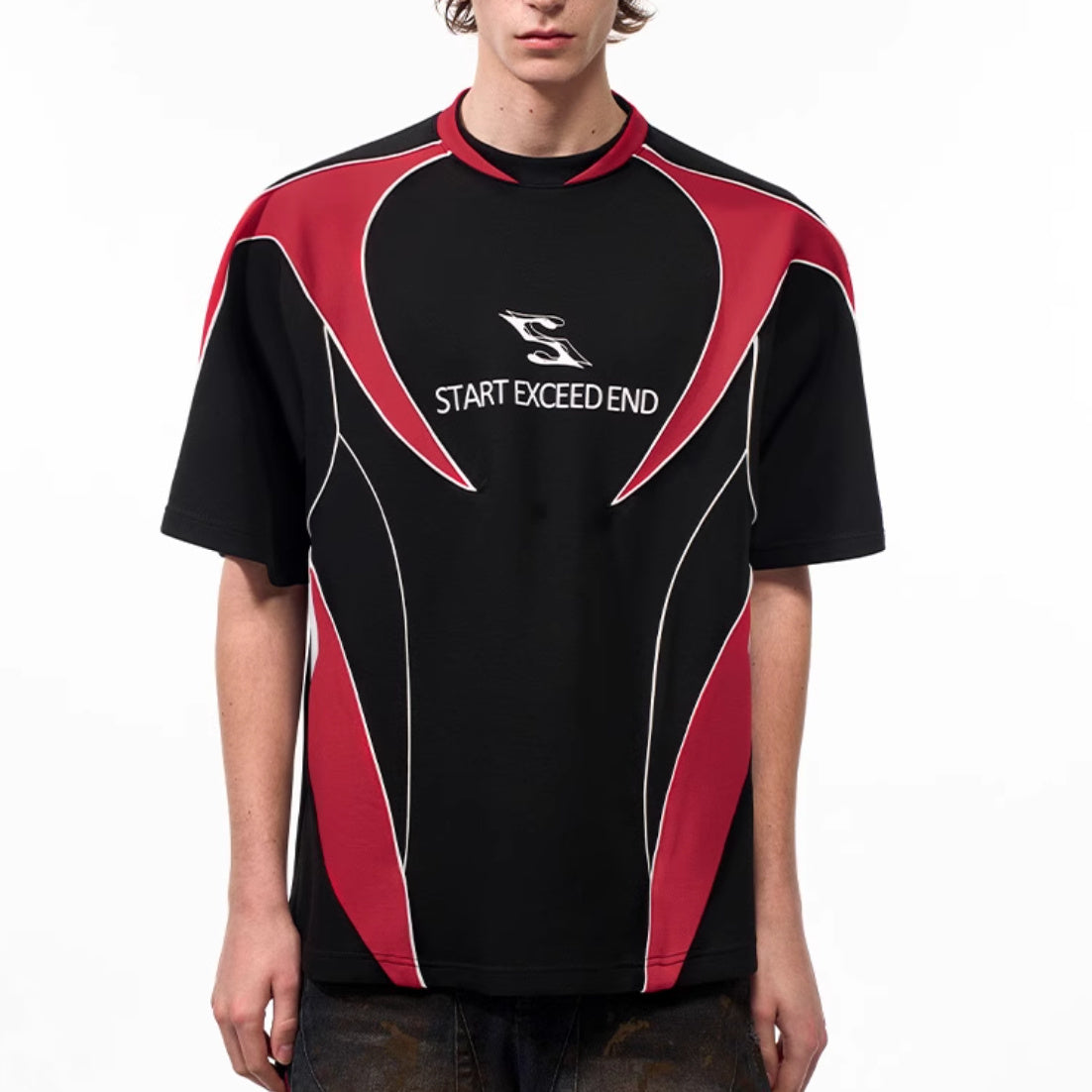 Letter Print Short-sleeve Men's Color Matching Sports Jersey T-shirt GlamzKart