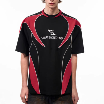 Letter Print Short-sleeve Men's Color Matching Sports Jersey T-shirt GlamzKart