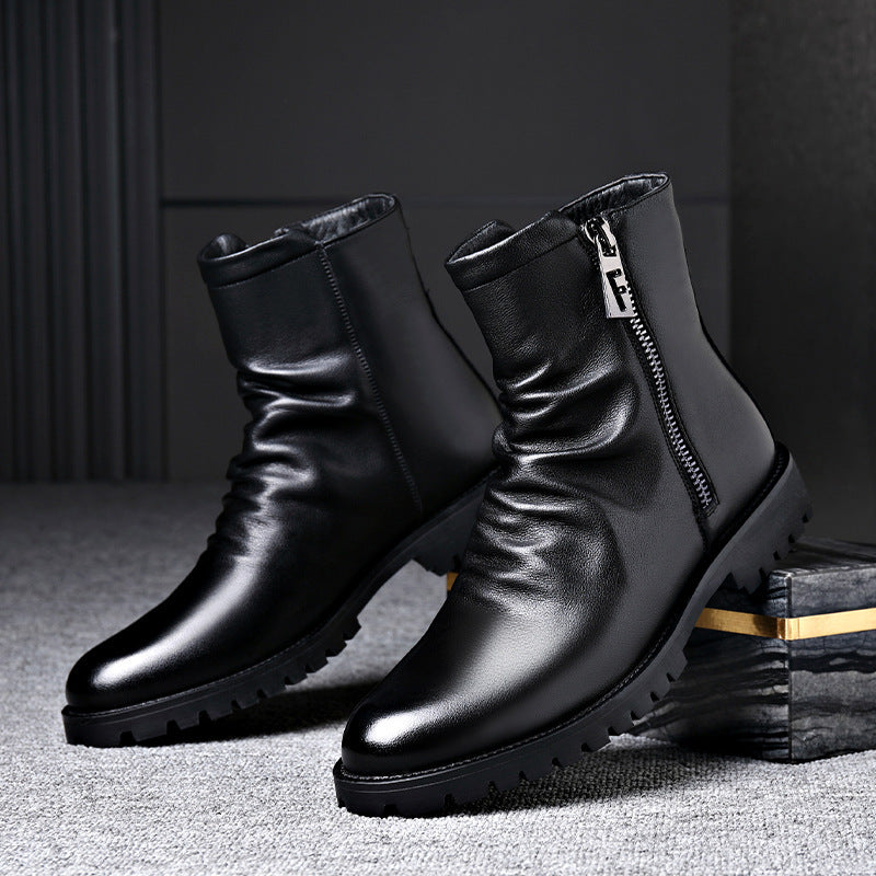 Autumn And Winter British Style Men's Leather Boots High-top Zipper Martin Boots GlamzKart