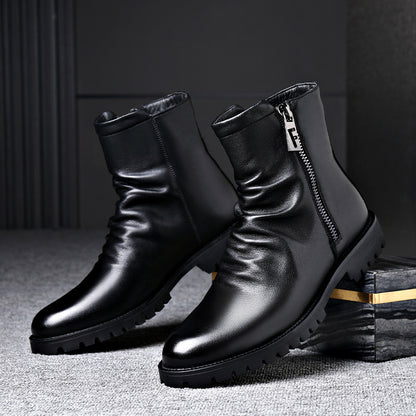 Autumn And Winter British Style Men's Leather Boots High-top Zipper Martin Boots GlamzKart