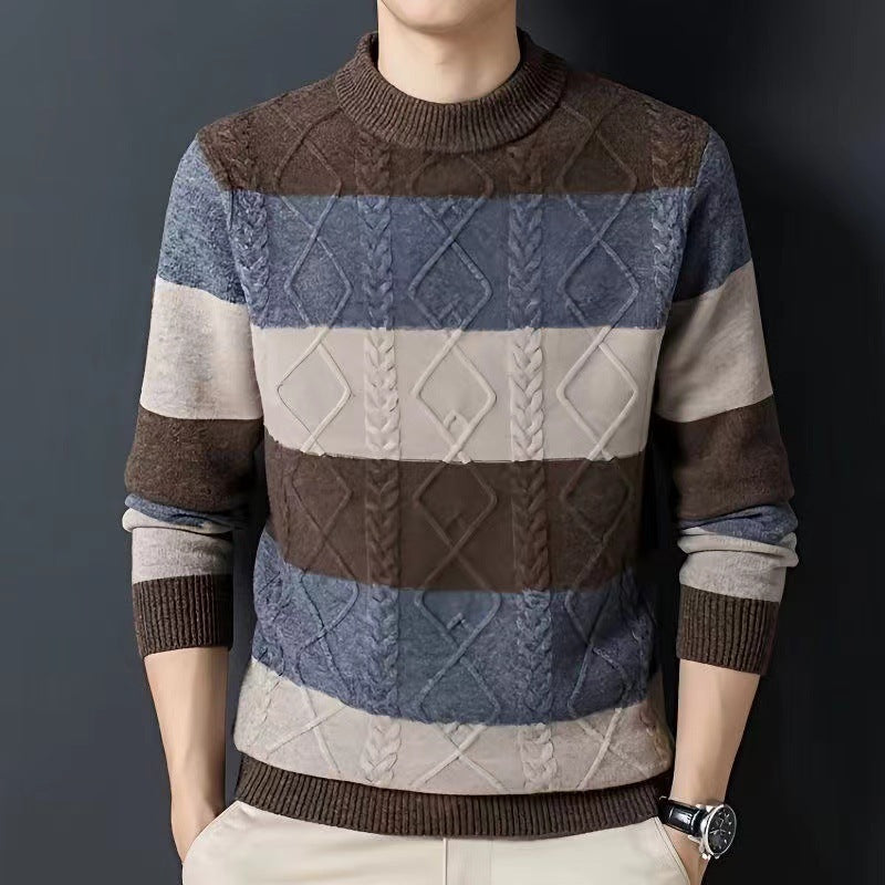 Autumn And Winter Pure Color Youth Business Casual Loose Round Neck Cashmere Knitted Bottoming Shirt Coffee GlamzKart