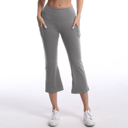 Pocket Solid Color Stretch Hip Lift Sports Nude Feel Yoga Leggings Gray GlamzKart