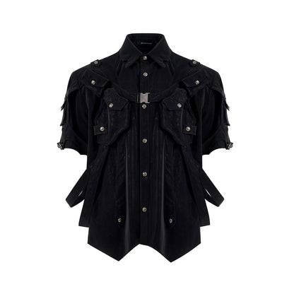 Short Sleeve Men's Dark Pioneer Bandage Jacket Black GlamzKart