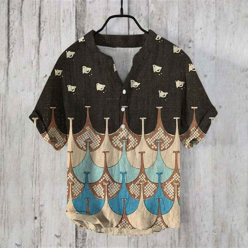 Summer Beach Casual Men's Clothing Short Sleeve V-neck ZC175 GlamzKart