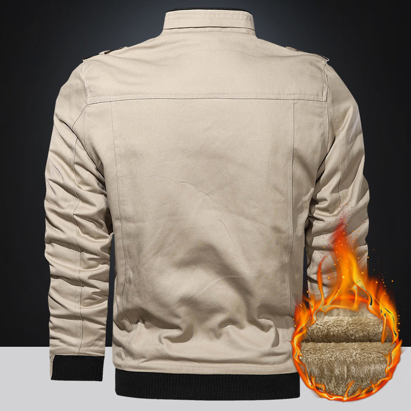 Fleece-lined Thickened Korean Style Casual Polo Collar Flight Jacket Warm-keeping Cotton Clothing GlamzKart