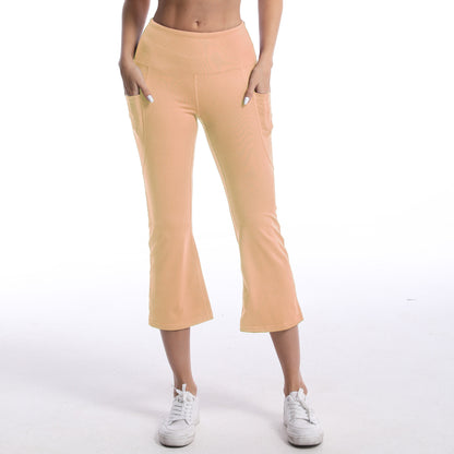 Pocket Solid Color Stretch Hip Lift Sports Nude Feel Yoga Leggings Khaki GlamzKart