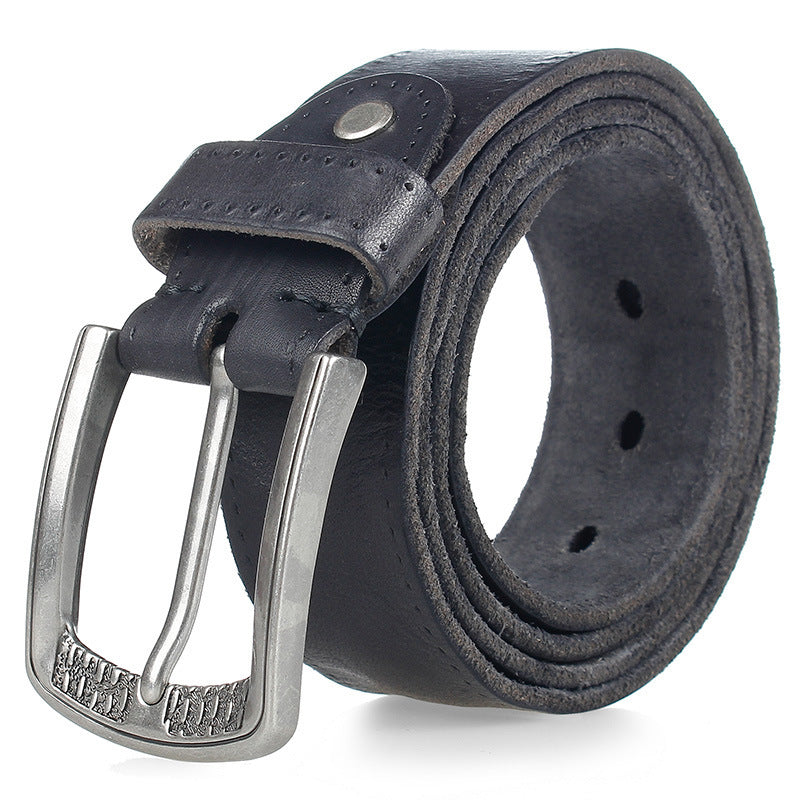Cowhide Men's Personality Alloy Pin Buckle Trend Belt Black GlamzKart