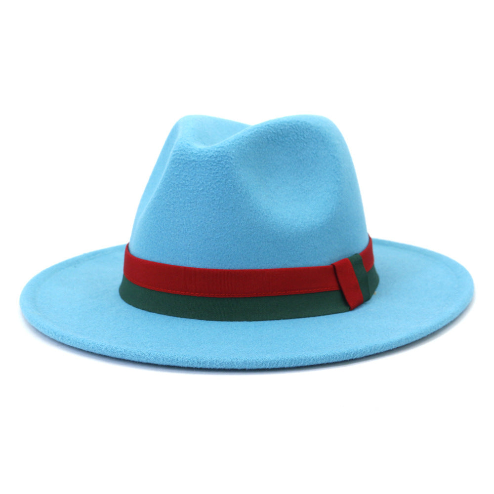 Big Brim British Style Woolen Jazz Top Hat Lake Blue 58cm GlamzKart