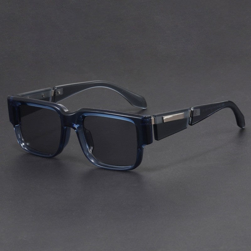 Gray Blue Square Thick Frame Sunglasses UV-proof Retro Simple Sun Glasses Blue Frame Gray Blue GlamzKart