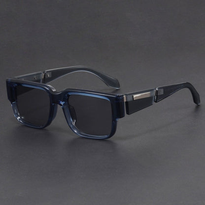 Gray Blue Square Thick Frame Sunglasses UV-proof Retro Simple Sun Glasses Blue Frame Gray Blue GlamzKart