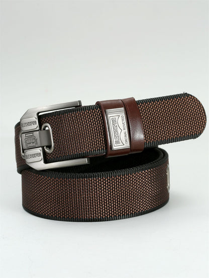 Pin Buckle Canvas Belt Cargo Pants Casual Retro Decorative Belt Fashion Men Brown 125cm GlamzKart