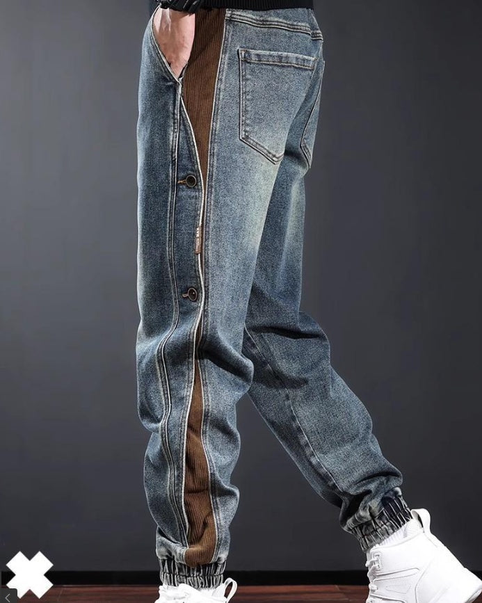 American-style Heavy New Patchwork Overalls Men Light Blue GlamzKart