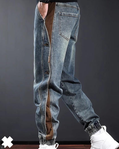 American-style Heavy New Patchwork Overalls Men Light Blue GlamzKart