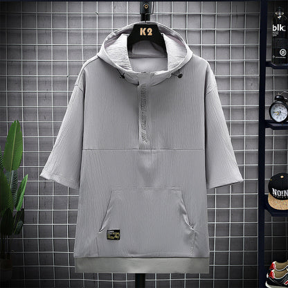 Fashion Men's Sports Hooded Short Sleeve T-shirt Gray GlamzKart