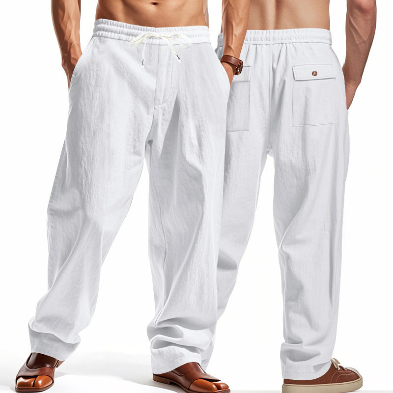 Linen Casual Pants Summer Thin Simple High Street White GlamzKart