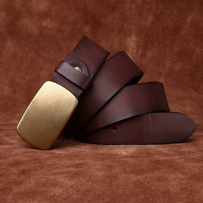 Wide Top Layer Smooth Buckle Retro Frosted Belt Brown GlamzKart