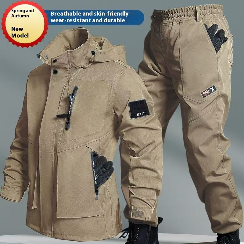 Autumn And Winter Fleece-lined Waterproof Jacket Suit 968 Suit Khaki GlamzKart