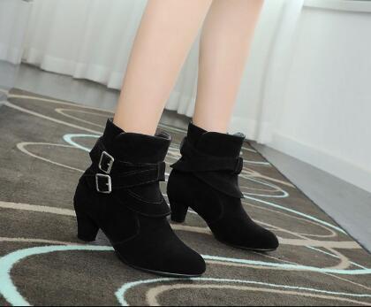Winter Autumn Leather Casual Women High Heels Pumps Warm Ankle Boots Black GlamzKart