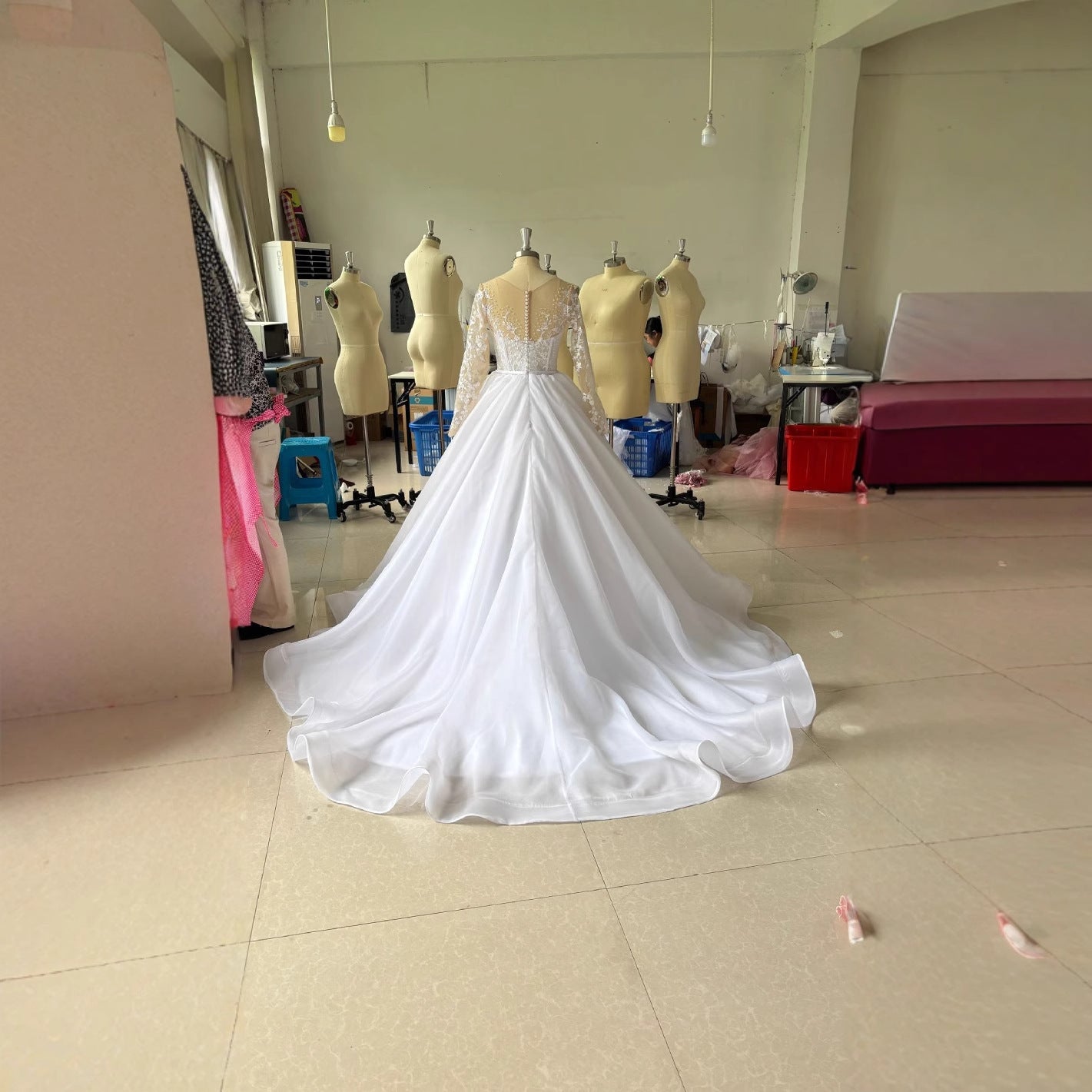 Embroidered Long Sleeve Off-the-shoulder Wedding Dress GlamzKart