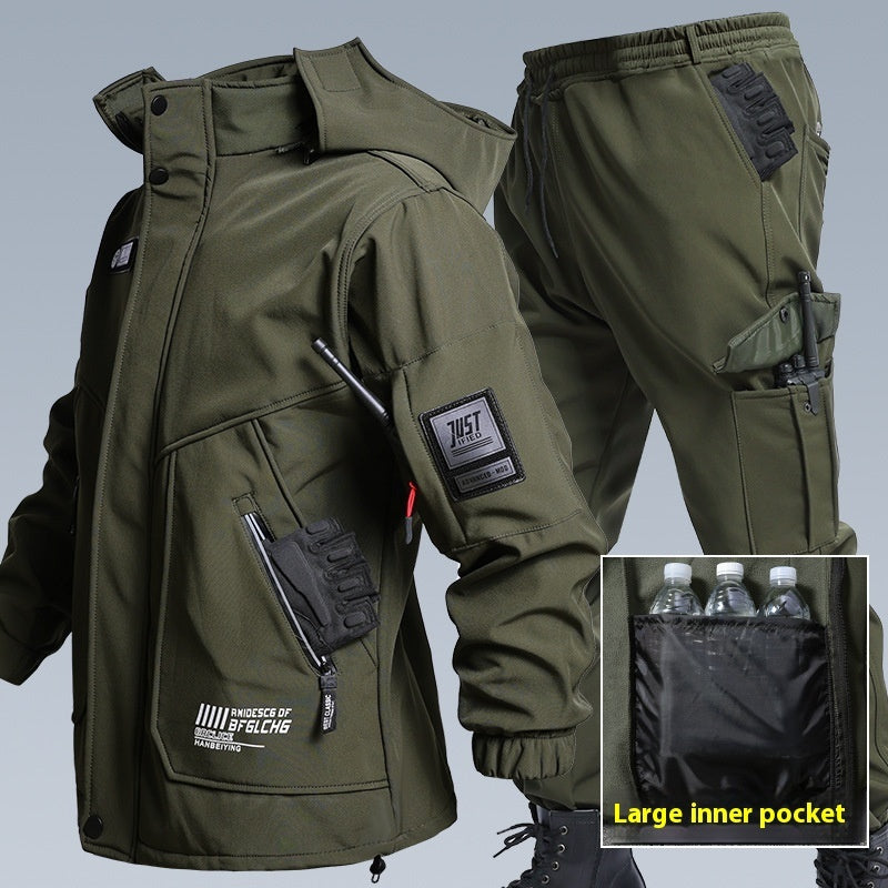 Autumn And Winter Fleece-lined Waterproof Jacket Suit 1120 Shell Jacket Army Green GlamzKart