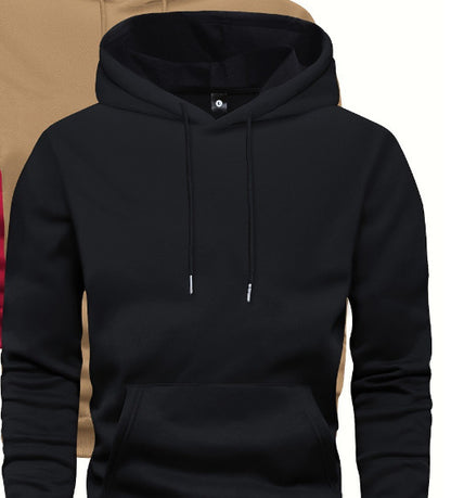 Men's Solid Color Hoodie With Pocket Black GlamzKart