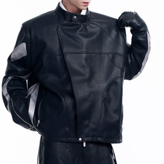 Oblique Placket Motorcycle Jacket GlamzKart